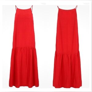 $226 Caractere Women Red Linen Blend Midi Dress Sz 10 US Quiet Luxury Resort NWT